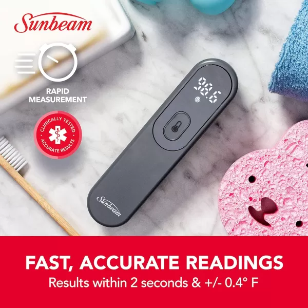 Sunbeam Touchless Digital Infrared Forehead Thermometer Body and Object Modes Instant and Accurate for Adults and Kids Audio Fever Warning Recalls Last 10 ReadingsCompact Body  Object