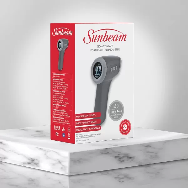 Sunbeam Touchless Digital Infrared Forehead Thermometer Body and Object Modes Instant and Accurate for Adults and Kids Audio Fever Warning Recalls Last 10 ReadingsBody  Object