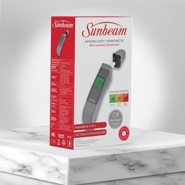 Sunbeam Touchless Digital Infrared Forehead Thermometer Body and Object Modes Instant and Accurate for Adults and Kids Audio Fever Warning Recalls Last 10 ReadingsForehead  Ear