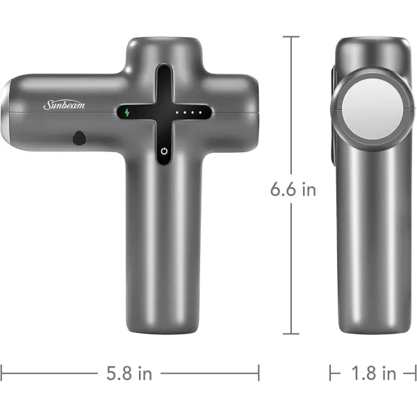 Sunbeam Ultra Percussive Massage Device Powerful Handheld Deep Tissue Massage Gun Body Neck Back Pain Relief Muscle Massager 4 Attachment Heads 6 Speeds Digital Touchscreen 6 Hour BatteryCompact