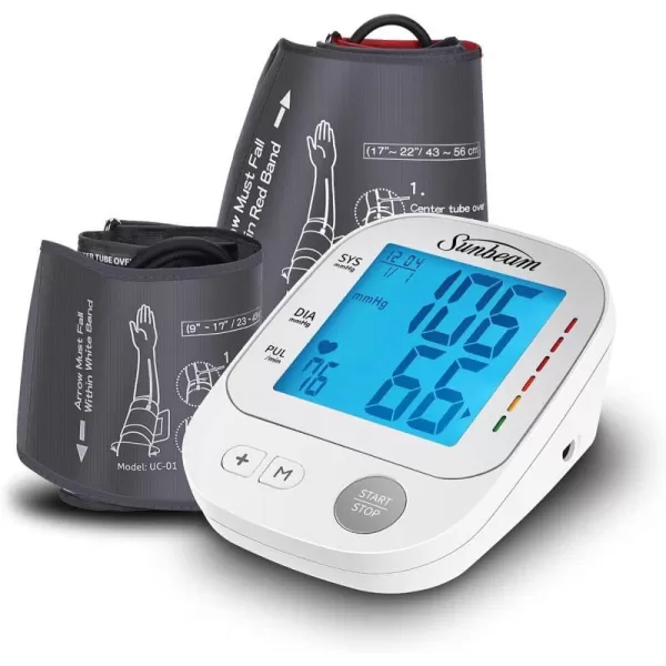 Sunbeam Easy amp Accurate Upper Arm Blood Pressure Monitor at Home Health Comfortable amp Adjustable Cuff Large Simple to Read Backlit Display Batteries IncludedUpgraded 2 Cuff