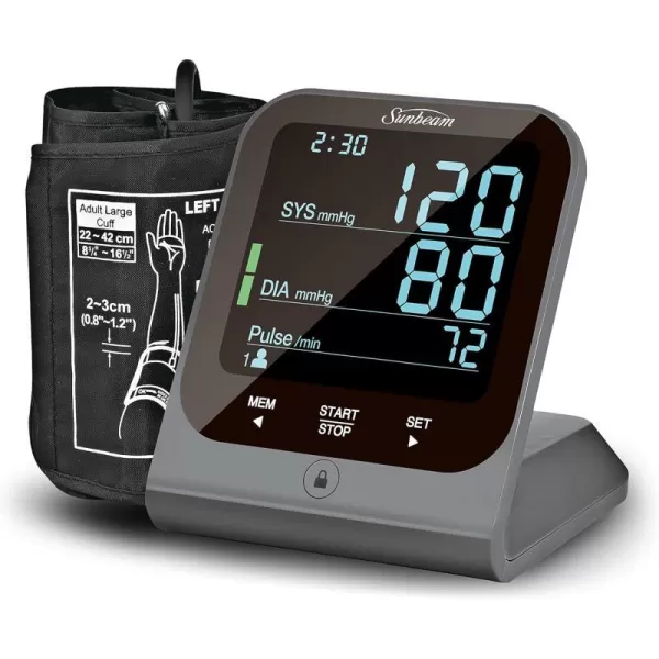 Sunbeam Easy amp Accurate Upper Arm Blood Pressure Monitor at Home Health Comfortable amp Adjustable Cuff Large Simple to Read Backlit Display Batteries IncludedDeluxe