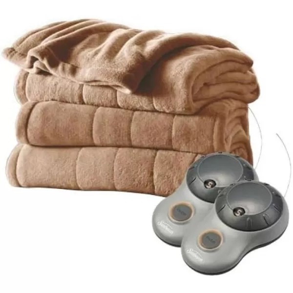 Sunbeam Heated Blanket  Microplush 10 Heat Settings Slate King  BSM9KKSR82516A00Beige Queen Blanket