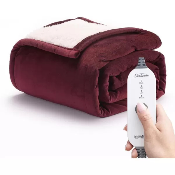 Sunbeam Royal Mink Sherpa Night Fog Heated Personal Throw  Blanket CozyWarm Adjustable Heat SettingsThrow Cabernet