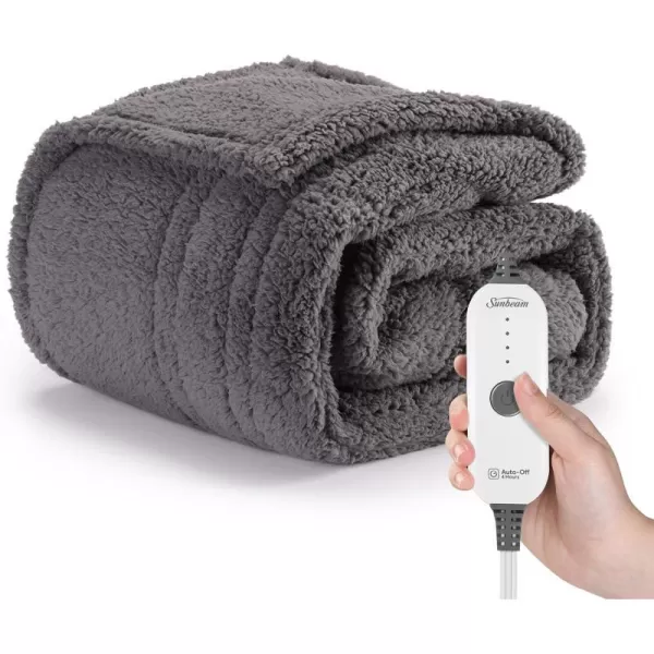 Sunbeam Royal Sherpa Dove Grey Heated Personal Throw  Blanket Warming Foot Pocket CozyWarm Adjustable Heat SettingsThrow Dove Grey