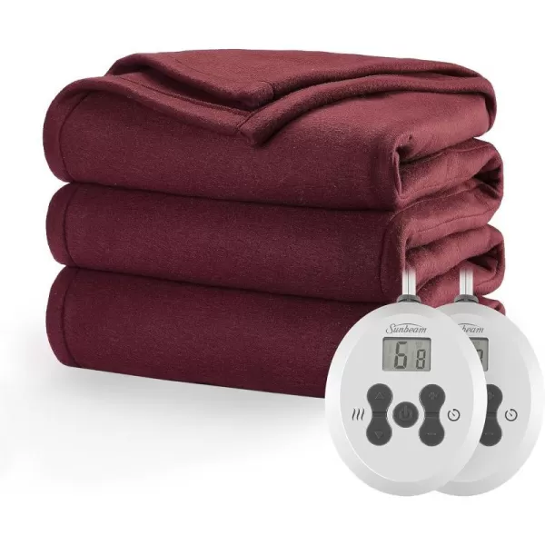 Sunbeam Royal Ultra Fleece Heated Electric Blanket Full Size 84 x 72 12 Heat Settings 12Hour Selectable Auto ShutOff Fast Heating Machine Washable Warm and Cozy MushroomCabernet Queen