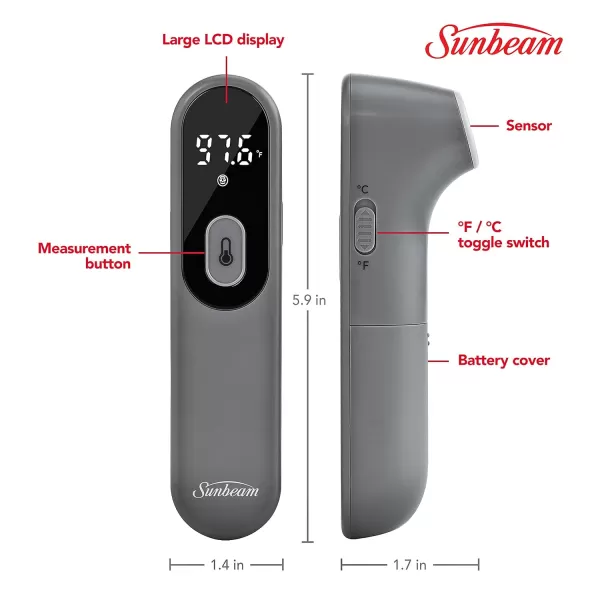 Sunbeam Touchless Body ampamp Object Digital Infrared Thermometer for Adults and Kids Instant Accurate Reading Fever Indicator