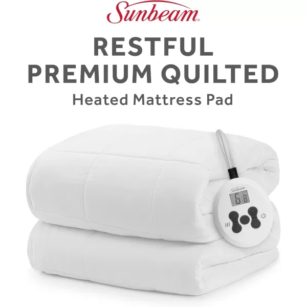 imageSunbeam Queen Electric Heated Mattress Pad 60quotx80quot 12 Heat Settings 12hr Auto ShutOff Fast Heating Machine Washable  WhiteSquare Quilted