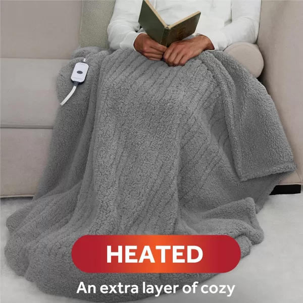 imageSunbeam Royal Sherpa Foot Pocket Heated Throw Electric Blanket 50quot x 60quot 4 Heat Settings 4Hour Auto ShutOff Warming Throw for Couch or Bed Fast Heating Machine Washable GreyGrey