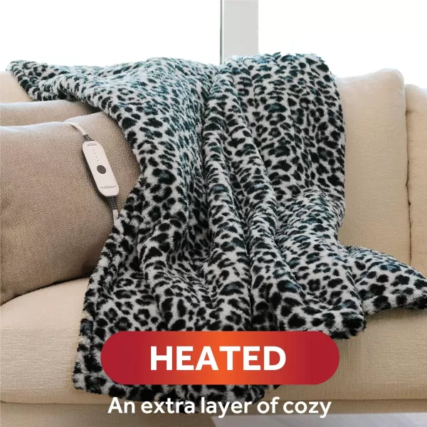 imageSunbeam Royal Sherpa Foot Pocket Heated Throw Electric Blanket 50quot x 60quot 4 Heat Settings 4Hour Auto ShutOff Warming Throw for Couch or Bed Fast Heating Machine Washable GreyBlue Leopard