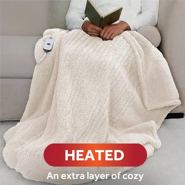 imageSunbeam Royal Sherpa Foot Pocket Heated Throw Electric Blanket 50quot x 60quot 4 Heat Settings 4Hour Auto ShutOff Warming Throw for Couch or Bed Fast Heating Machine Washable GreyNatural