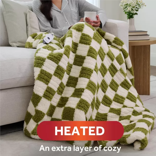 imageSunbeam Royal Sherpa Foot Pocket Heated Throw Electric Blanket 50quot x 60quot 4 Heat Settings 4Hour Auto ShutOff Warming Throw for Couch or Bed Fast Heating Machine Washable GreySage Checkerboard