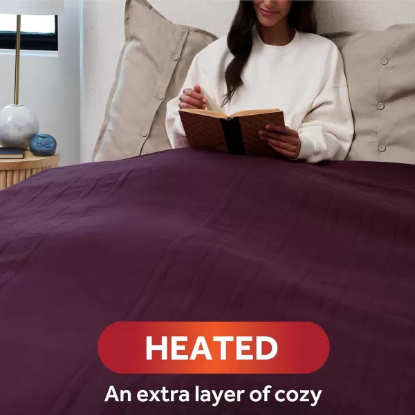 imageSunbeam Royal Ultra Fleece Heated Throw Electric Blanket 50quot x 60quot 4 Heat Settings 4Hour Auto ShutOff Warming Throw for Couch or Bed Fast Heating Machine Washable Warm and Cozy Night FogClaret