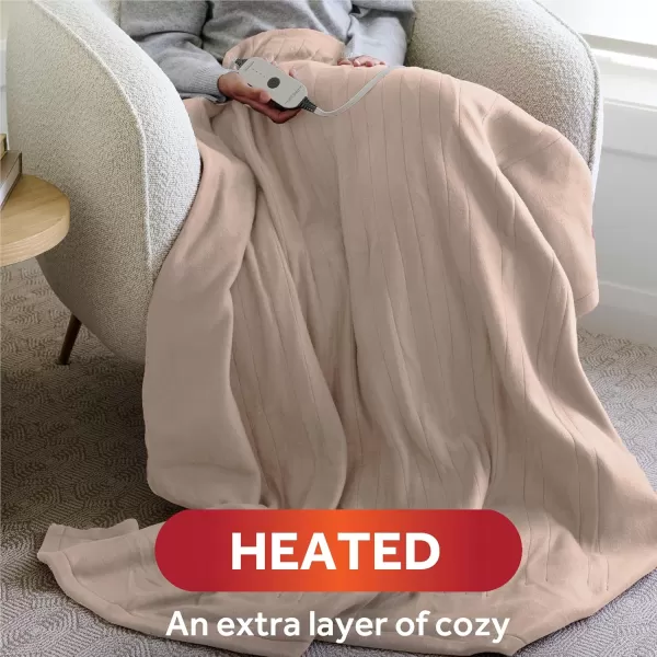 imageSunbeam Royal Ultra Fleece Heated Throw Electric Blanket 50quot x 60quot 4 Heat Settings 4Hour Auto ShutOff Warming Throw for Couch or Bed Fast Heating Machine Washable Warm and Cozy Night FogChampagne