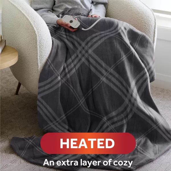 imageSunbeam Royal Ultra Fleece Heated Throw Electric Blanket 50quot x 60quot 4 Heat Settings 4Hour Auto ShutOff Warming Throw for Couch or Bed Fast Heating Machine Washable Warm and Cozy Night FogGrey Galway Plaid