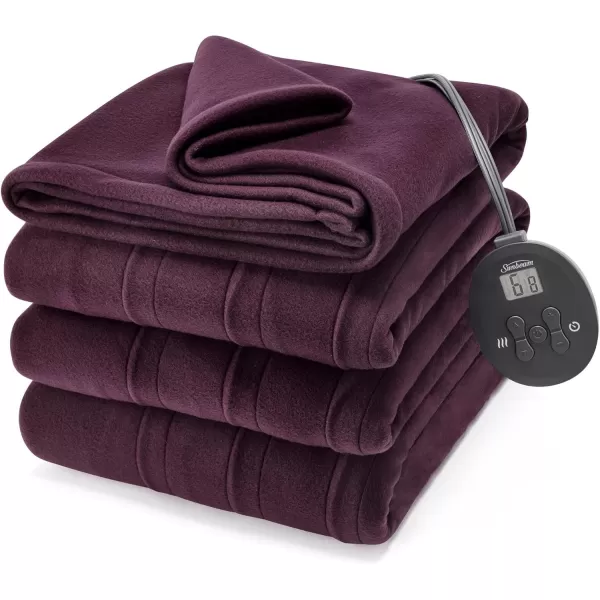 imageSunbeam Royal Ultra Fleece Heated Throw Electric Blanket 50quot x 60quot 4 Heat Settings 4Hour Auto ShutOff Warming Throw for Couch or Bed Fast Heating Machine Washable Warm and Cozy Night FogClaret