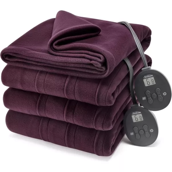 imageSunbeam Royal Ultra Fleece Heated Throw Electric Blanket 50quot x 60quot 4 Heat Settings 4Hour Auto ShutOff Warming Throw for Couch or Bed Fast Heating Machine Washable Warm and Cozy Night FogClaret