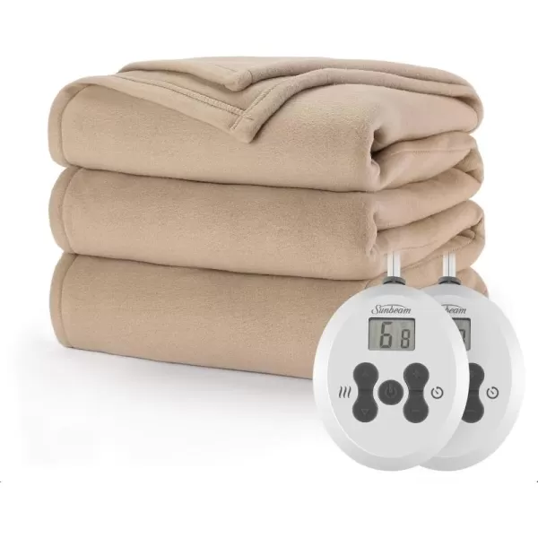 imageSunbeam Royal Ultra Fleece Heated Throw Electric Blanket 50quot x 60quot 4 Heat Settings 4Hour Auto ShutOff Warming Throw for Couch or Bed Fast Heating Machine Washable Warm and Cozy Night FogMushroom