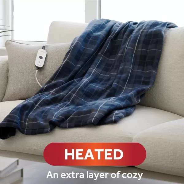 imageSunbeam Royal Ultra Fleece Heated Throw Electric Blanket 50quot x 60quot 4 Heat Settings 4Hour Auto ShutOff Warming Throw for Couch or Bed Fast Heating Machine Washable Warm and Cozy Night FogRodeen Blue Plaid