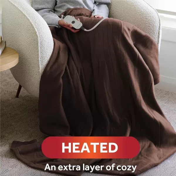 imageSunbeam Royal Ultra Fleece Heated Throw Electric Blanket 50quot x 60quot 4 Heat Settings 4Hour Auto ShutOff Warming Throw for Couch or Bed Fast Heating Machine Washable Warm and Cozy Night FogWalnut