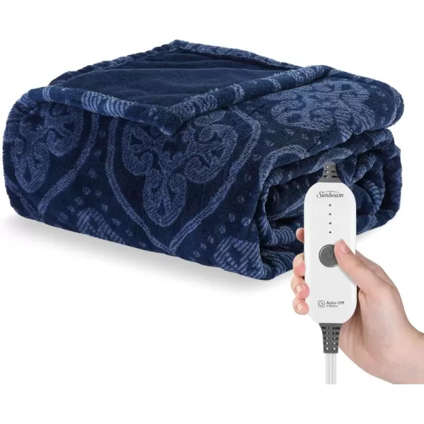 imageSunbeam Royal Luxe Mushroom Heated Blanket  TwinNavy Folk Foliage