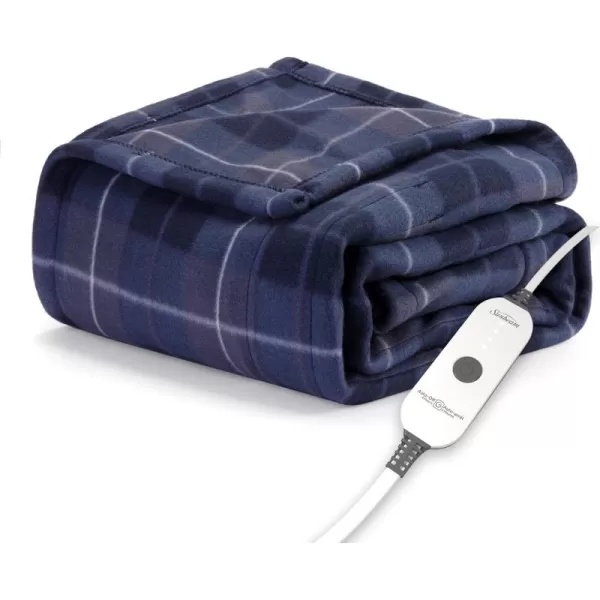 imageSunbeam Royal Ultra Fleece Heated Throw Electric Blanket 50quot x 60quot 4 Heat Settings 4Hour Auto ShutOff Warming Throw for Couch or Bed Fast Heating Machine Washable Warm and Cozy Night FogRodeen Blue Plaid