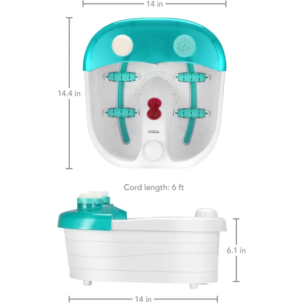 imageSunbeam Deep Reservoir Aqua Therapy Foot Spa Foot Bath with Heat Bubbles Massage Rollers with Exfoliating Brush and Pumice Stone Pedicure Attachments Extra Long Basin