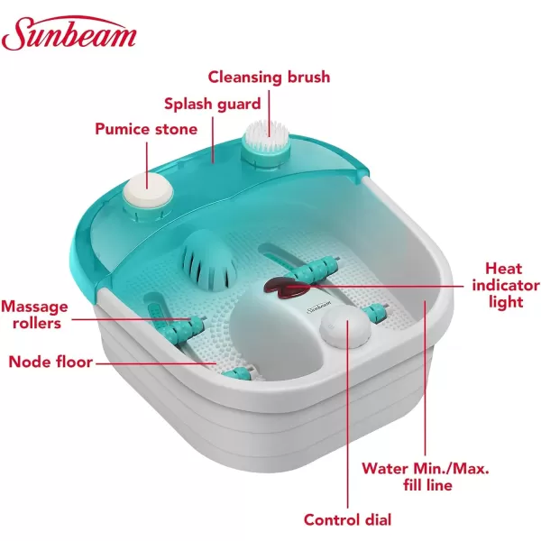 imageSunbeam Deep Reservoir Aqua Therapy Foot Spa Foot Bath with Heat Bubbles Massage Rollers with Exfoliating Brush and Pumice Stone Pedicure Attachments Extra Long Basin