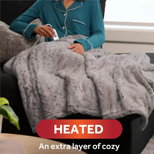 imageSunbeam Electric Throw Royal Faux Fur Heated Blanket 4 Heat Settings 4Hour Auto ShutOff Fast Heating Rich and Ultra Silky WhiteGrey Color 50quot x 60quot