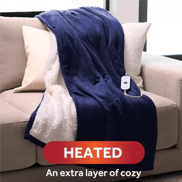 imageSunbeam Royal Mink Sherpa Cabernet Heated Personal Throw  Blanket CozyWarm Adjustable Heat SettingsAdmiral Blue