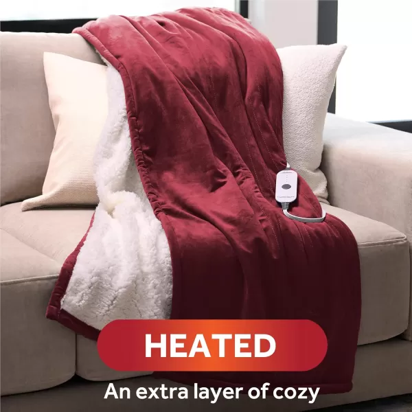 imageSunbeam Royal Mink Sherpa Cabernet Heated Personal Throw  Blanket CozyWarm Adjustable Heat SettingsCabernet