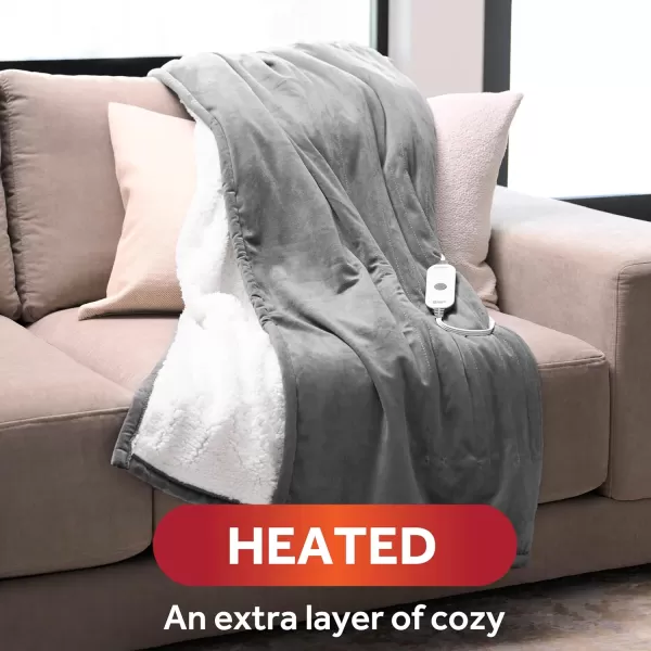 imageSunbeam Royal Mink Sherpa Cabernet Heated Personal Throw  Blanket CozyWarm Adjustable Heat SettingsGrey