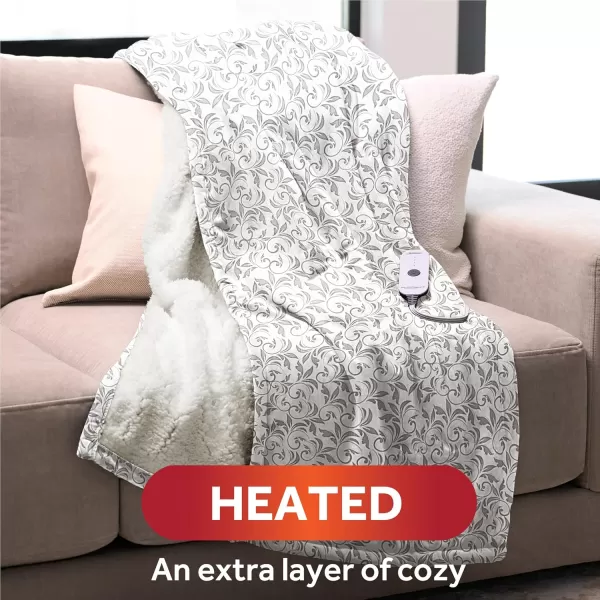 imageSunbeam Royal Mink Sherpa Cabernet Heated Personal Throw  Blanket CozyWarm Adjustable Heat SettingsGrey Cape Paisley