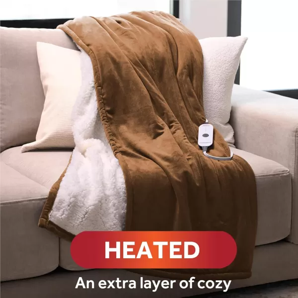 imageSunbeam Royal Mink Sherpa Cabernet Heated Personal Throw  Blanket CozyWarm Adjustable Heat SettingsHoney