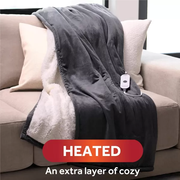 imageSunbeam Royal Mink Sherpa Cabernet Heated Personal Throw  Blanket CozyWarm Adjustable Heat SettingsNight Fog