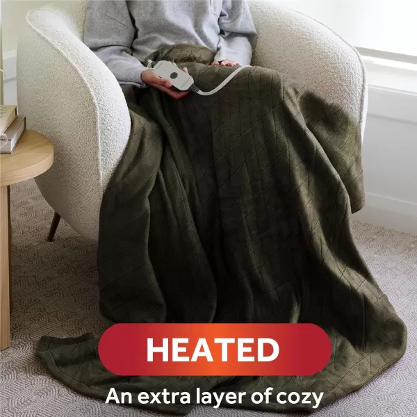 imageSunbeam Royal Mink Sherpa Cabernet Heated Personal Throw  Blanket CozyWarm Adjustable Heat SettingsOlive Quilted