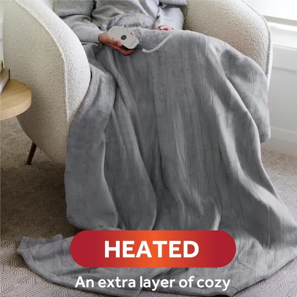 imageSunbeam Royal Posh Velvet Heated Throw Electric Blanket 50quot x 60quot 4 Heat Settings 4Hour Auto ShutOff Warming Throw for Couch Fast Heating Machine Washable Warm and Cozy Rain Storm BlueDove Grey