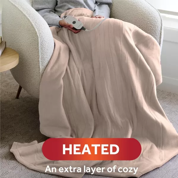 imageSunbeam Royal Posh Velvet Heated Throw Electric Blanket 50quot x 60quot 4 Heat Settings 4Hour Auto ShutOff Warming Throw for Couch Fast Heating Machine Washable Warm and Cozy Rain Storm BlueChampagne