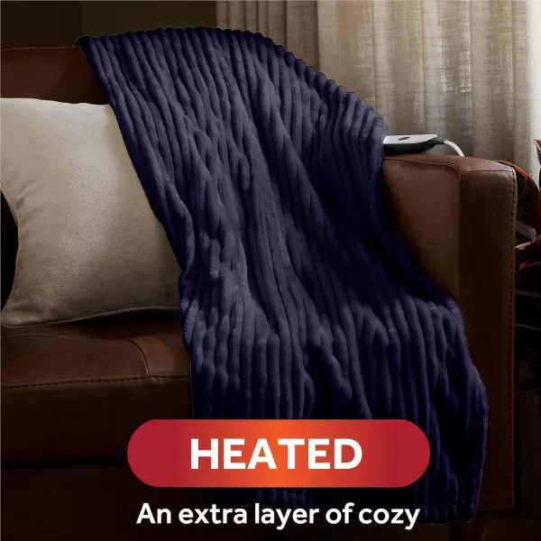 imageSunbeam Royal Posh Velvet Heated Throw Electric Blanket 50quot x 60quot 4 Heat Settings 4Hour Auto ShutOff Warming Throw for Couch Fast Heating Machine Washable Warm and Cozy Rain Storm BlueAdmiral Blue