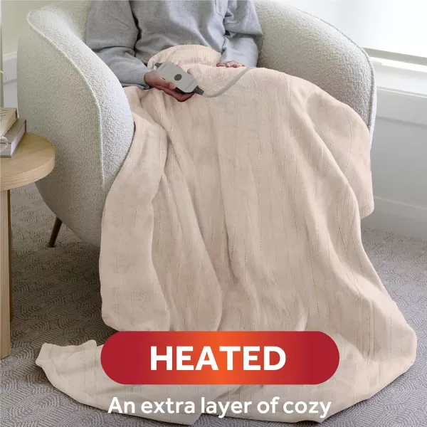 imageSunbeam Royal Posh Velvet Heated Throw Electric Blanket 50quot x 60quot 4 Heat Settings 4Hour Auto ShutOff Warming Throw for Couch Fast Heating Machine Washable Warm and Cozy Rain Storm BlueStone Buff