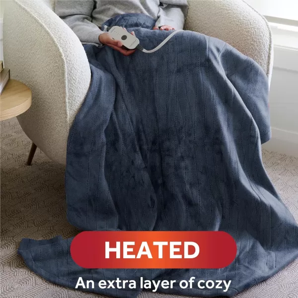 imageSunbeam Royal Posh Velvet Heated Throw Electric Blanket 50quot x 60quot 4 Heat Settings 4Hour Auto ShutOff Warming Throw for Couch Fast Heating Machine Washable Warm and Cozy Rain Storm BlueRain Storm Blue