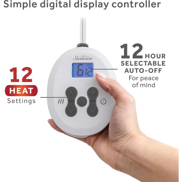 imageSunbeam Royal Ultra Fleece Heated Electric Blanket Twin Size 84quot x 62quot 12 Heat Settings 12Hour Selectable Auto ShutOff Fast Heating Machine Washable Warm and Cozy Mushroom