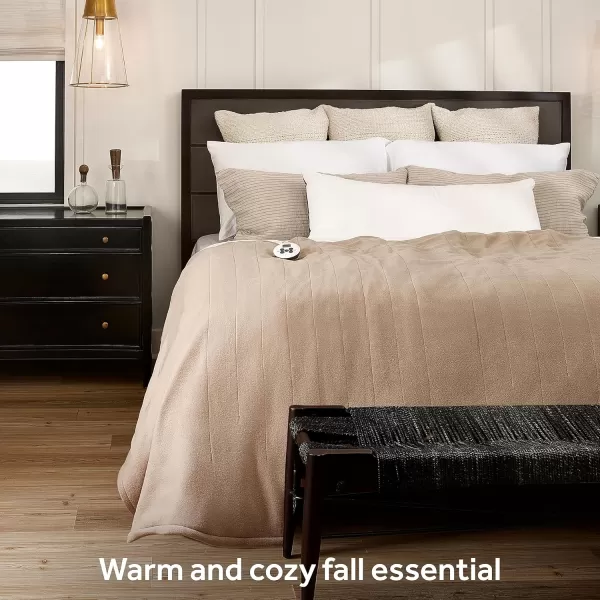 imageSunbeam Royal Ultra Fleece Heated Electric Blanket Twin Size 84quot x 62quot 12 Heat Settings 12Hour Selectable Auto ShutOff Fast Heating Machine Washable Warm and Cozy Mushroom