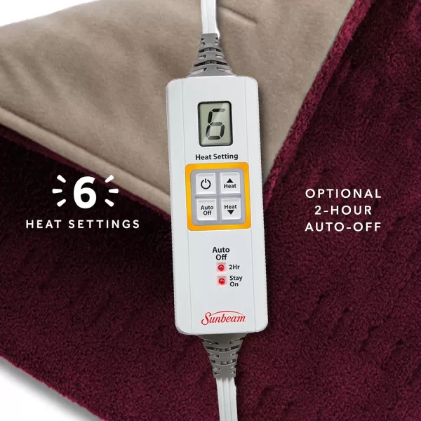 imageSunbeam XL Back Neck and Shoulder Heat Therapy 12 x 24 with Auto Shut Off 6 Settings MachineWashable Comfortable Microplush Fabric  BurgundyBurgundy