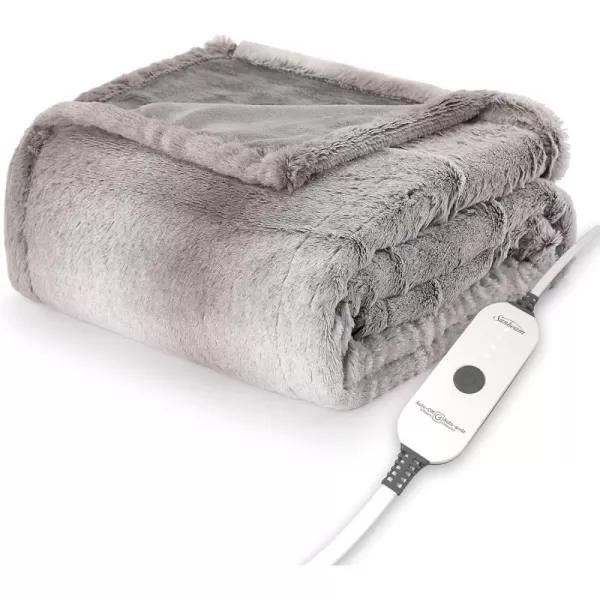 imageSunbeam Electric Throw Royal Faux Fur Heated Blanket 4 Heat Settings 4Hour Auto ShutOff Fast Heating Rich and Ultra Silky WhiteGrey Color 50quot x 60quot