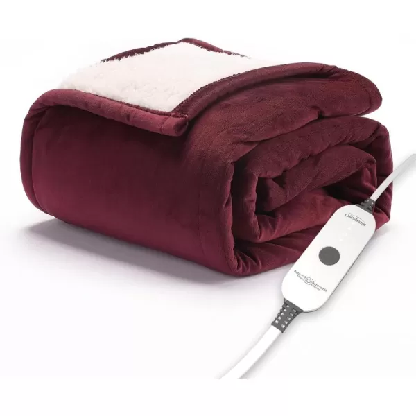 imageSunbeam Royal Mink Sherpa Cabernet Heated Personal Throw  Blanket CozyWarm Adjustable Heat SettingsCabernet