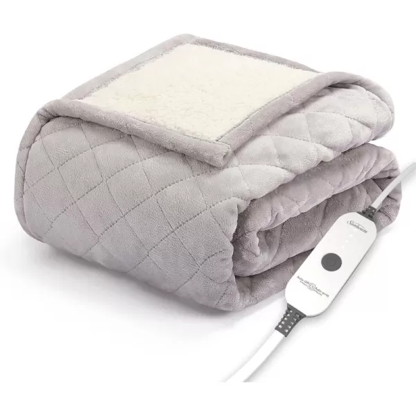 imageSunbeam Royal Mink Sherpa Cabernet Heated Personal Throw  Blanket CozyWarm Adjustable Heat SettingsDove Grey