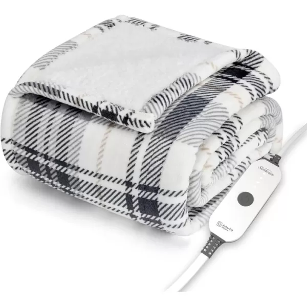 imageSunbeam Royal Mink Sherpa Cabernet Heated Personal Throw  Blanket CozyWarm Adjustable Heat SettingsGrey Herring Plaid