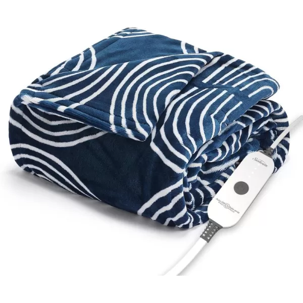 imageSunbeam Royal Posh Velvet Heated Throw Electric Blanket 50quot x 60quot 4 Heat Settings 4Hour Auto ShutOff Warming Throw for Couch Fast Heating Machine Washable Warm and Cozy Rain Storm BlueBlue Rounds