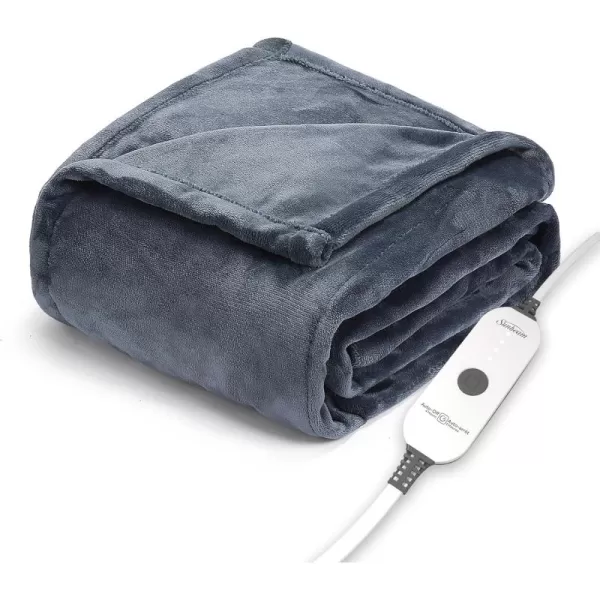 imageSunbeam Royal Posh Velvet Heated Throw Electric Blanket 50quot x 60quot 4 Heat Settings 4Hour Auto ShutOff Warming Throw for Couch Fast Heating Machine Washable Warm and Cozy Rain Storm BlueRain Storm Blue